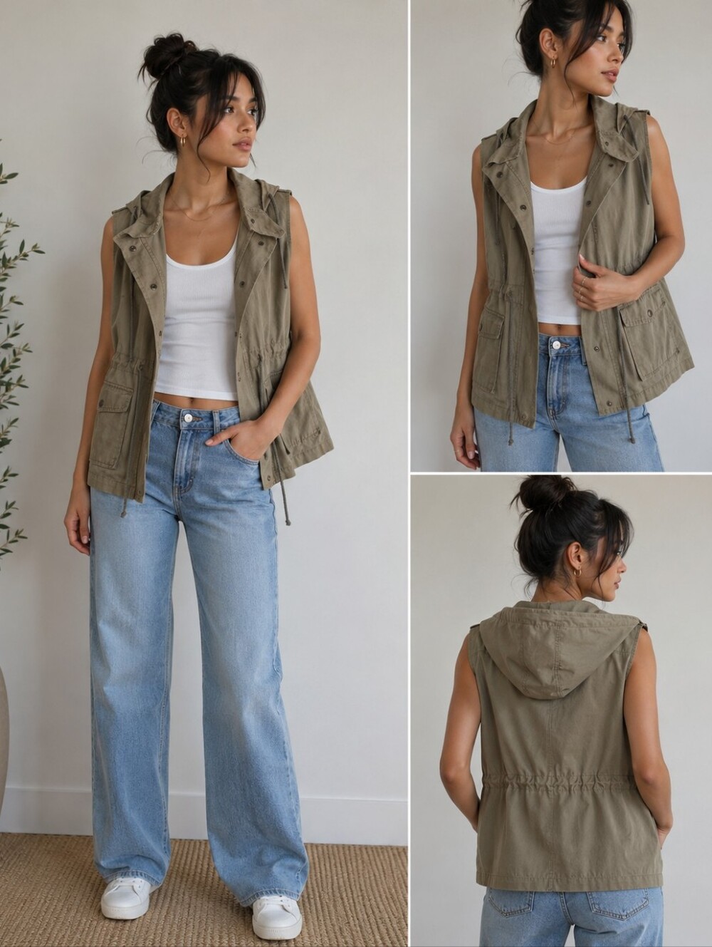 Source Unknown Olive Green Utility Vest with Hood